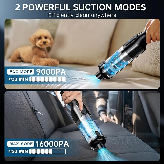 dormzie Handheld Vacuum Cordless, 16000Pa Powerful Suction, Lightweight at 1.3 lbs, Type-C Charge, Multiple Accessories, Rechargeable Car Vacuum Cleaners for Home Office Pet