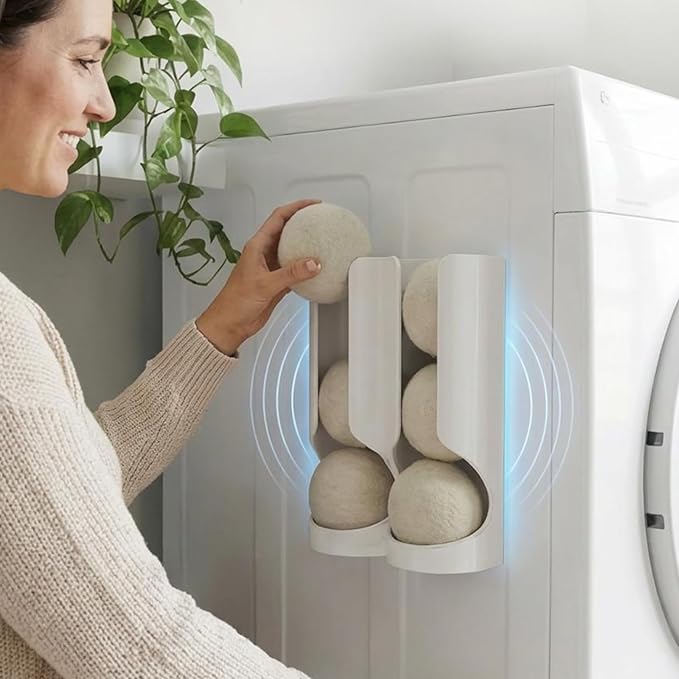 Magnetic Dryer Ball Holder for Laundry Room Organization - Space-Saving Wool Dryer Ball Storage Rack, Strong Magnet Mounts to Washer & Dryer, Holds 6+ Standard Balls, Two Ways to Use,Minimalist Design