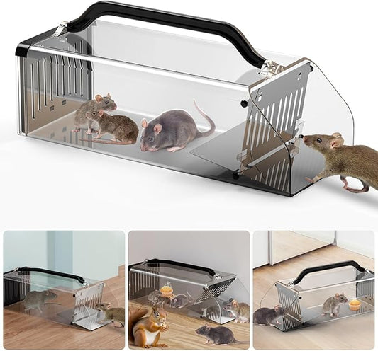 2026 Humane Mouse Trap Indoor Animal Humane Live Cage Trap,Extended Transparent Humanes Rat Trap Outdoor,Sensitive Pedal Trigger,Easy to Catch&Release Live Animal Trap for Rodent,Shrew,Mole,Vole,Mice