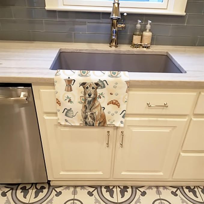 Caroline's Treasures Brindle Irish Wolfhound Coffee Bar Kitchen Towel Velour Plush Front and Cotton Loop Back Machine Washable