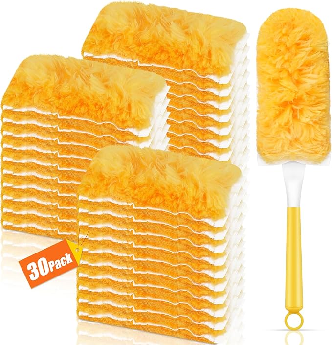 30 Count Duster Refills Kit fit for Swiffer Duster, 360° Heavy Duty Duster Refills, Disposable Microfiber Duster for Cleaning Home (30 Count Refills+1Handle)