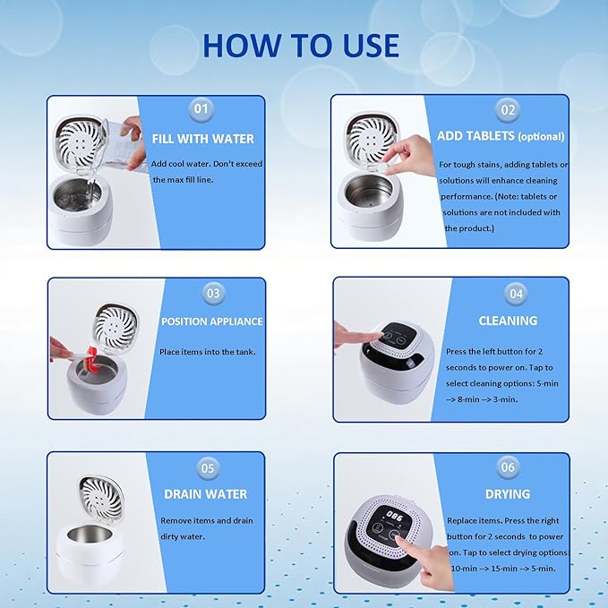 2025 Upgraded Ultrasonic Retainer Cleaner with Dryer Fan, 45kHz UV Ultrasonic Dental Cleaning Pod, Retainer Cleaner Machine for Dentures, Aligners, Mouth, Night Guards & Jewelry (White)
