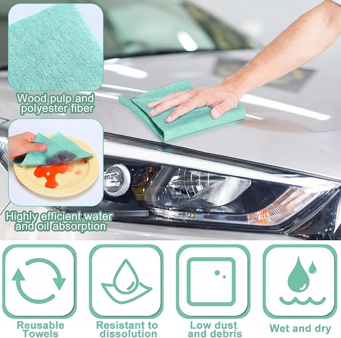 HunnmingRe 300 Sheets 9.84 x 13.78 in Disposable Shop Towels Bulk Heavy Duty Shop Towels Lint Free Paper Absorbent Anti Dissolution for Garage Car Work (Green)