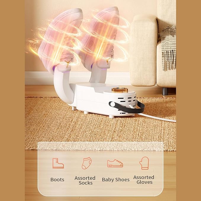 Shoe Dryer, Quick Drying Deodorizing Boot Dryer, Super Quiet, Overheating, Foldable Design Shoe Glove Warmer for Shoes Socks Ski Boots, White (US Plug 110V)