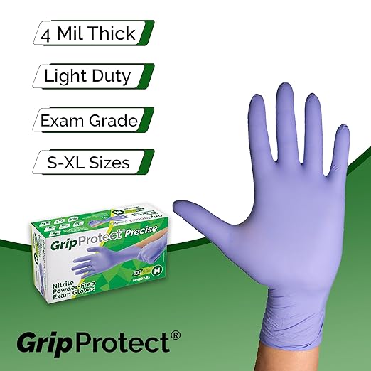 GripProtect Precise Nitrile Gloves 4 Mil – Chemical Resistant Nitrile Gloves with Grip for Mechanics, Tattoos, Food Prep & Cleaning - Medical Grade Disposable Gloves, Medium, 100