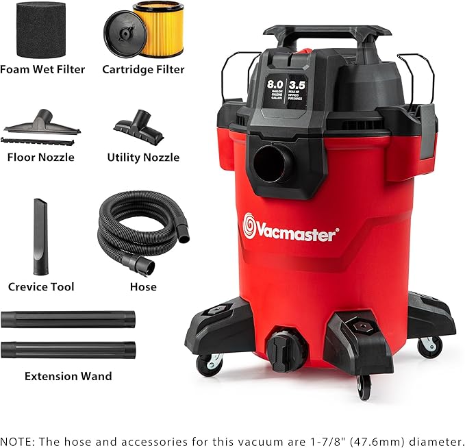 Vacmaster 8-Gallon 3.5 Peak HP Wet/Dry Shop Vacuum- VCM811PF 1101