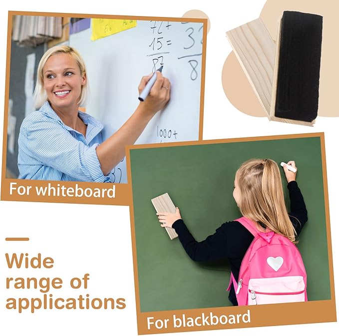 Marspark Felt Style Erasers, Cleaner Dusters Felt Chalkboard Eraser for Kids Wood Chalk Eraser for Chalkboard Cleaners Dusters for Markers White Black Boards Paint School Students Teachers(6 Pieces)