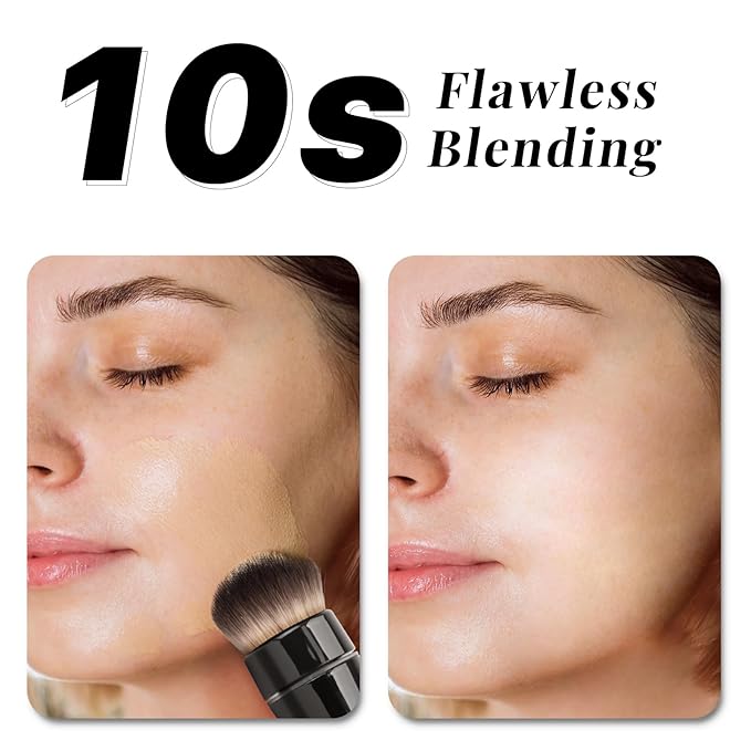 360° Electric Rotating Makeup Brush Set, 5 Vegan Brush Heads, Rechargeable Blending Face Brushes For Foundation, Blush, Powder, Bronzer, Contour, Highlight & Airbrush Finish, Flat Kabuki Brush