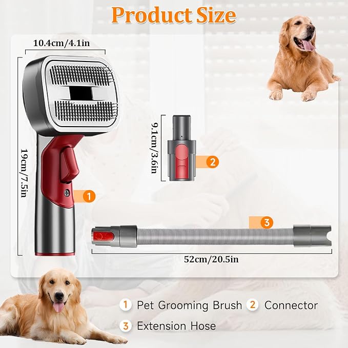 Pet Dog Grooming Attachment Kit, Deshedding Brush Attachment for Dyson V15, V11, V10, V8, V7 – Effective Grooming & Cleaning – Hair Grooming Tools for Dog and Cat, 3 Pack