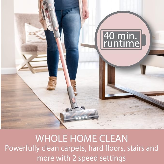 Kenmore Elite DS4090 Brushless Cordless Stick Vacuum Lightweight Vacuum Cleaner 2-Speed Power Suction LED Headlight 2-in-1 Handheld Vacuum for Hardwood Floor, Carpet & Pet Hair