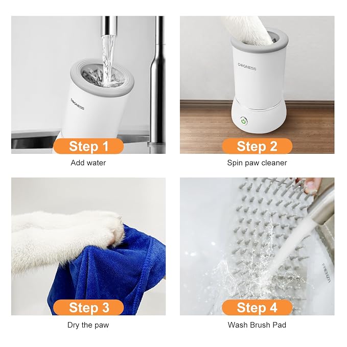 DOGNESS W01 Automatic Dog Paw Cleaner for Small to Medium Dogs (White) | Original Design | Premium Thick Materials | Rechargeable