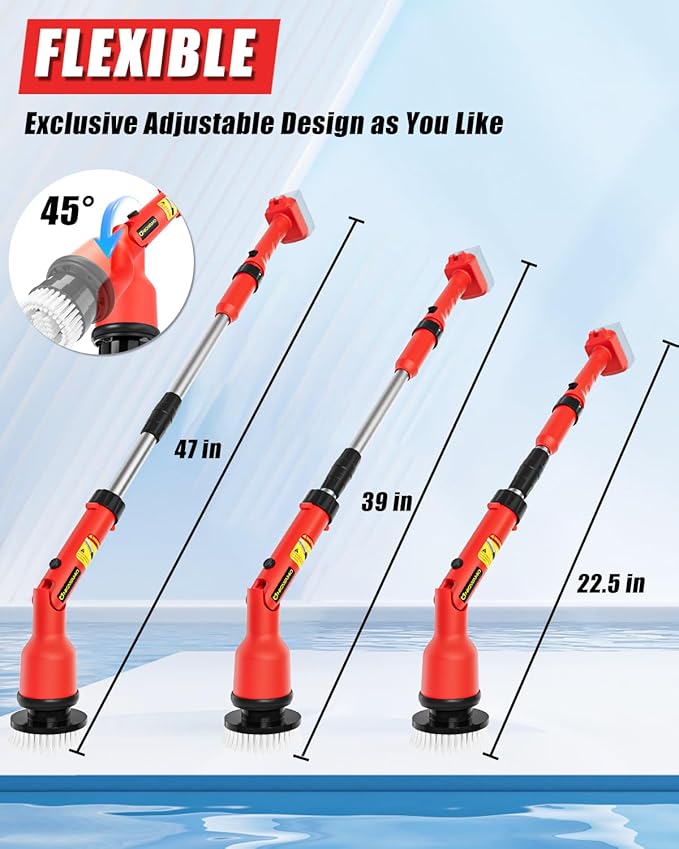 Uniqwamo Electric Spin Scrubber Compatible for Milwaukee 18V Battery(Battery NOT Included), 1000 RPM Battery Powered Scrubber with Adjustable Extension Arm & 8 Brushes & Gloves for Tub/Tile/Floor