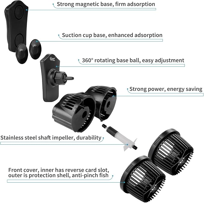 hygger 2100GPH Double Head Aquarium Wave Maker, Quiet 5W Aquarium Circulation Pump, with Strong Magnetic Suction Base, 360°Adjustable Power Head, for 40~110 Gal Tank