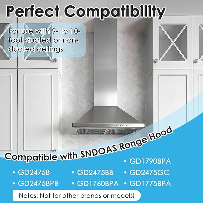 31.5" x 8" x 6.7" Range Hood Extension Fit for SNDOAS GD24 GD17, Upper Piece Stainless Steel Range Hood Chimney Extension for High Ceilings, Extend Ventilation Reach, Sleek Modern Design