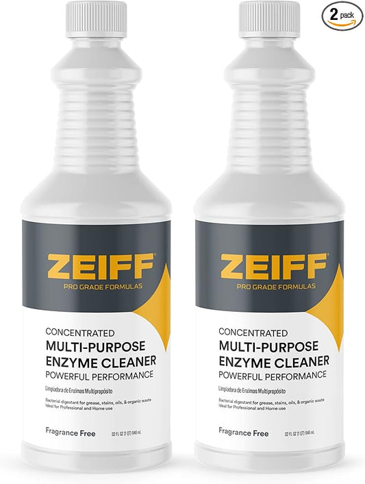 Zeiff Pro-Grade Multi-Purpose Probiotic Enzyme Cleaner - Powerful Cleaning & Odor Eliminating Formula For Professional & Home Surfaces - 32 Ounce - Fragrance Free, 2 Pack