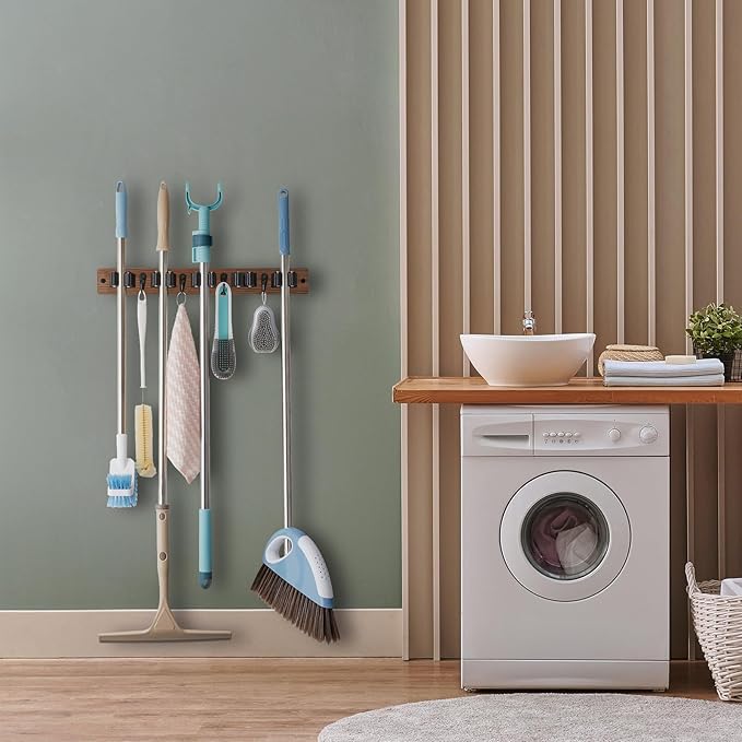 OUTNILI Broom Holder and Coat Rack Wall Mount Bundle