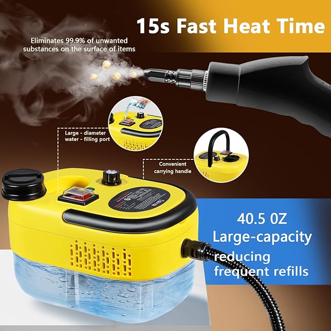 Handheld Steam Cleaner 1200ml High-Pressure with Large Tank for Floors, Cars, Upholstery & Grout Cleaning