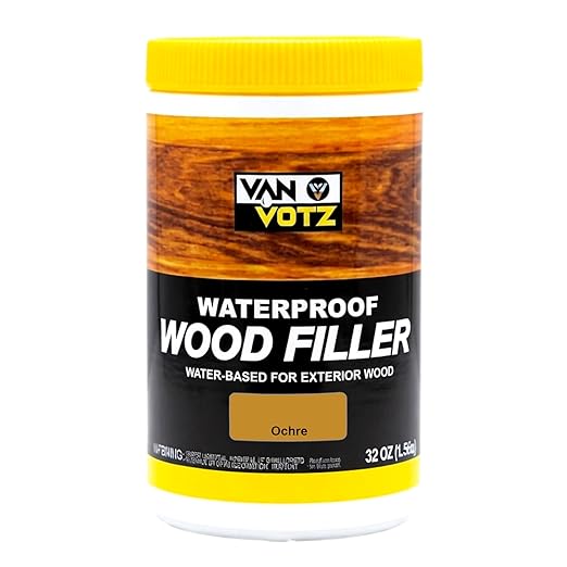 Waterproof Wood Filler [1-Quart, Ochre] - Exterior Grade Wood Repair in 18 Paintable and Stainable Colors. Strong Adhesion and Durability for Outdoor Wood in All Weather Conditions.