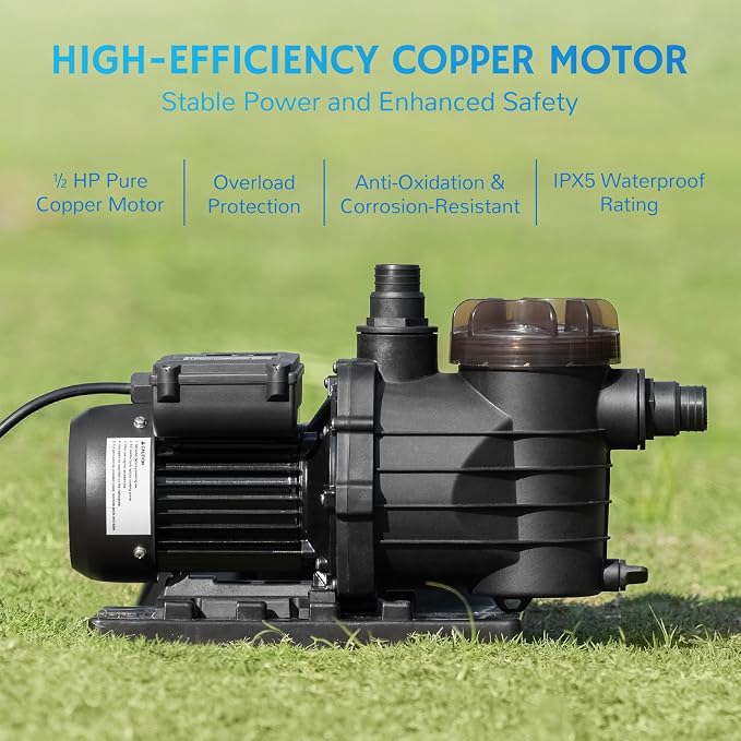 Airthereal AquaMind AM12 Sand Filter Pump for Above Ground Pool, 12" Pool Sand Filter System with Timer, ½ HP Motor, High-Flow 2,642 GPH, 7-Way Valve, Reliable Motor for Pools Up to 9,000 Gallons