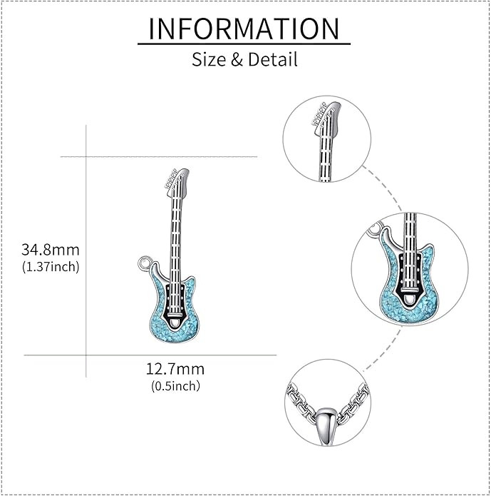 Music Necklace Sterling Silver Turquoise Music Pendant Necklace Music Lovers Jewelry Gifts for Women Girls