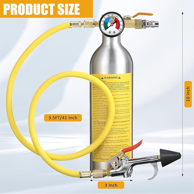 Rossesay AC Flush Kit Air Conditioner System Flush Canister Kit AC Drain Line Cleaner Tool Conditioning Pipeline Cleaning Tool Set with Gauge, Air Fittings and Hose for Car Conditioner Pipe (Novel)