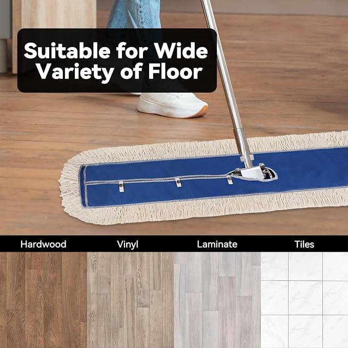 48 Inch Commerial Dust Mop Replacement Head : Mircofiber Dust Mop Head Refills for Industrial & Janitorial Supplies, Heavy Duty Mop Head for Hardwood Floor Cleaning,Blue (48 Inch - 2 Pack)