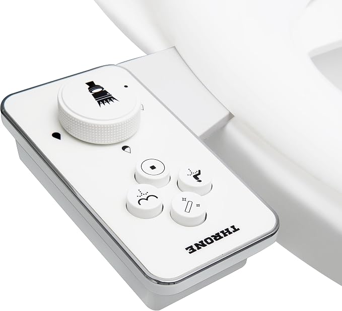 Throne Bidet Attachment for Toilet – USA Patented - Non-Electric Self Cleaning Cold Water Sprayer Double Nozzle (Frontal & Rear Wash) Bidet Toilet Seat Attachment, Easy Install (White)