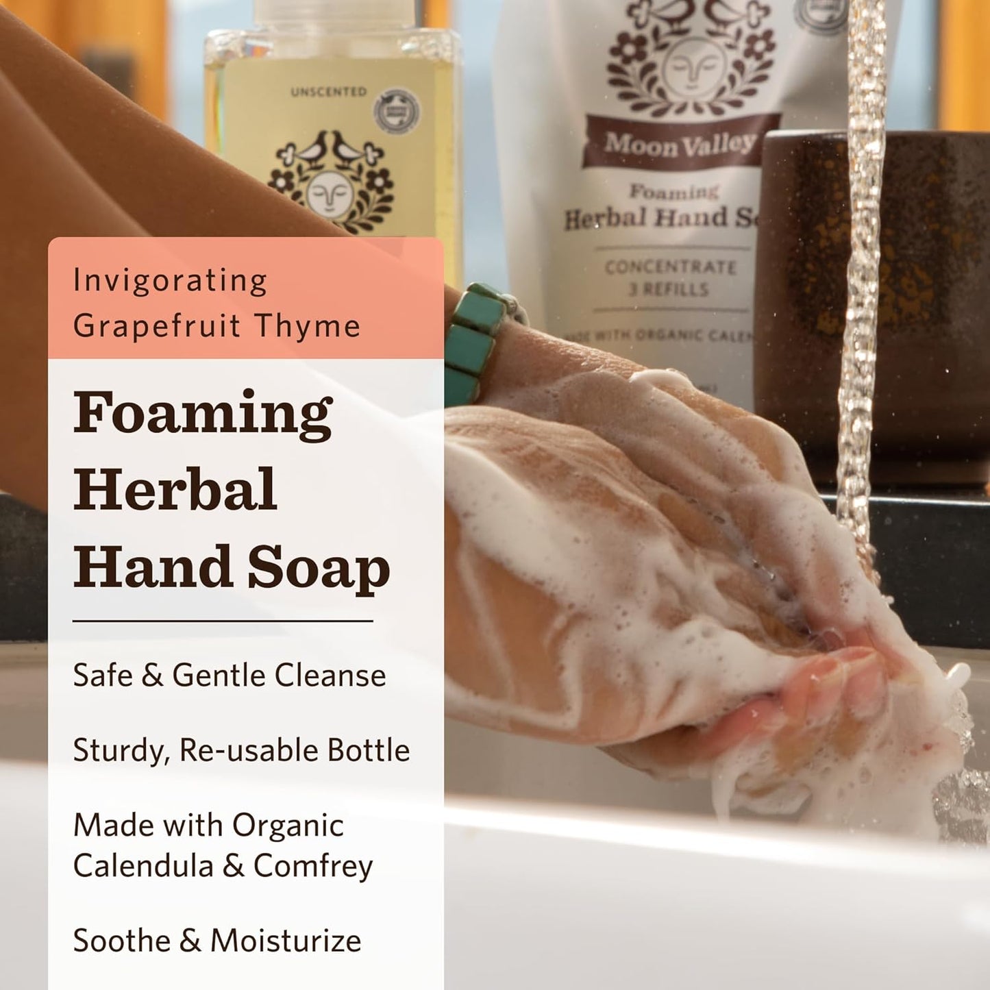 Moon Valley Herbal Foaming Hand Soap, Grapefruit Thyme 2 Pack, Vegan, Recyclable Bottle