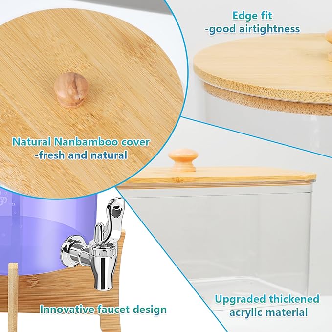 Laundry Detergent Dispenser*2 with Shelf & Bamboo Lid for Liquid Detergent, Laundry Soap Scent Booster & Fabric Softener Dispenser for Laundry Room Organization and Storage with 2 Cups & 20 Labels