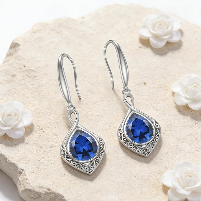 PELOVNY Celtic Knot Filigree Earrings for Women 925 Sterling Silver Moss Agate/Birthstone Infinity Earrings Birthday Christmas Jewelry Gifts for Mom Daughter Wife Sister