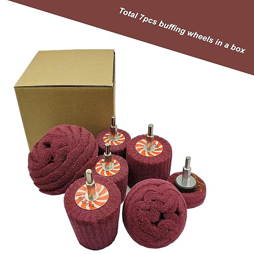 7 PCS Non Woven Abrasive Buffing Wheels Drill Attachment, Scouring Pads Wheel with 1/4" Shank for Polishing Mirror Stainless Steel Copper Aluminum Wood Wares 320 Grit