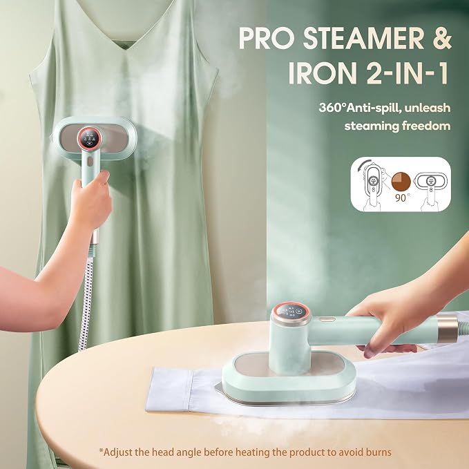 Newbealer 2In1 Pro Station Iron, 1550W Turbo Steam, 1.2L Tank (Green) | Hanging Garment Steamer, 3-Level Steam & 3 Dry Ironing, 30s Heat Up, Self Clean, Auto-Off, Versatile for Home/Hotel/Boutique