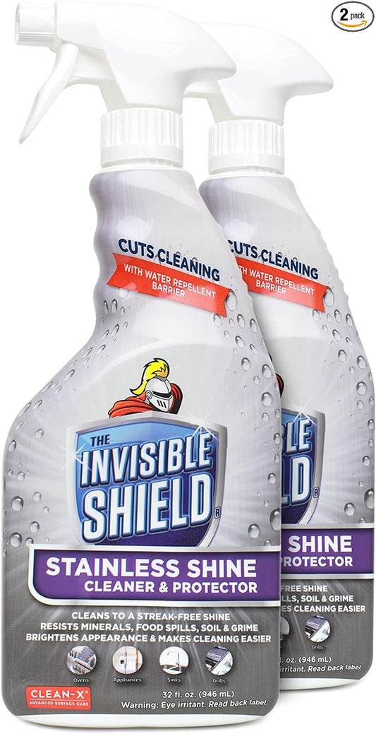 Invisible Shield Stainless Steel Cleaner & Protector with Hydrogen Peroxide - 32 fl. oz by UNELKO- Clean-X 2 pack