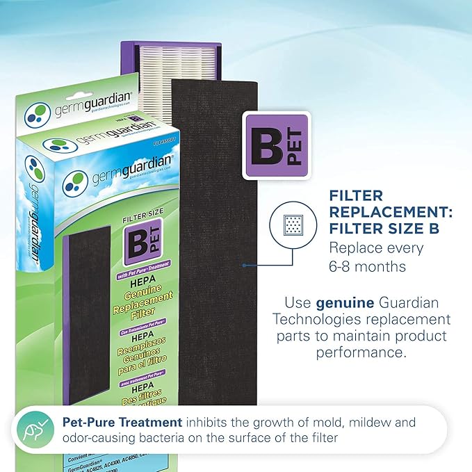 Germ Guardian True HEPA Filter Air Purifier, UV Light Sanitizer, Eliminates Germs, Air Purifier for Home AC4300BPTCA with FLT4850PT True HEPA Genuine Air Purifier Replacement Filter