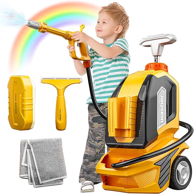 Car Wash Toys for Kids Ages 3-8, Manual Pressure Washer with 60oz Tank, Realistic Pretend Play Cleaning Set with Sponge & Towel, Outdoor Garden Water Toys Gift for Toddler Boys Girls