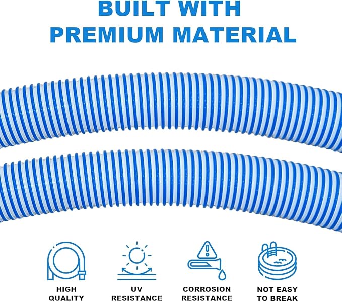 Poolvio Pool Vacuum Hose 33 Feet (10 x 40 Inch), 1.5 Inch Cuffs, Compatible with Most Inground Pool Automatic Cleaners, Blue
