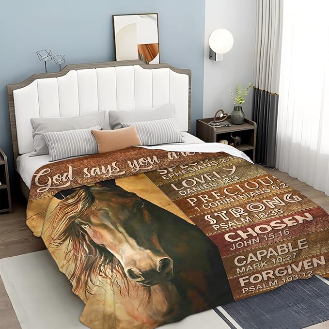 Tijuboni Christian Horse Throw Blanket Horse Gifts for Girls Boys Women Men Kids Adults Soft Flannel Fleece Blanket for Couch Sofa Bed Home Decor 50"x60"