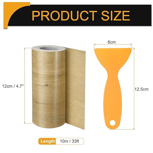 HARFINGTON Wood Grain Repair Tape 4.7 Inch x 33ft Self Adhesive Repair Patch Tape Simulated Wooden Floor Tapes with Plastic Scraper for Tables Doors Windows Furniture, Khaki Wood