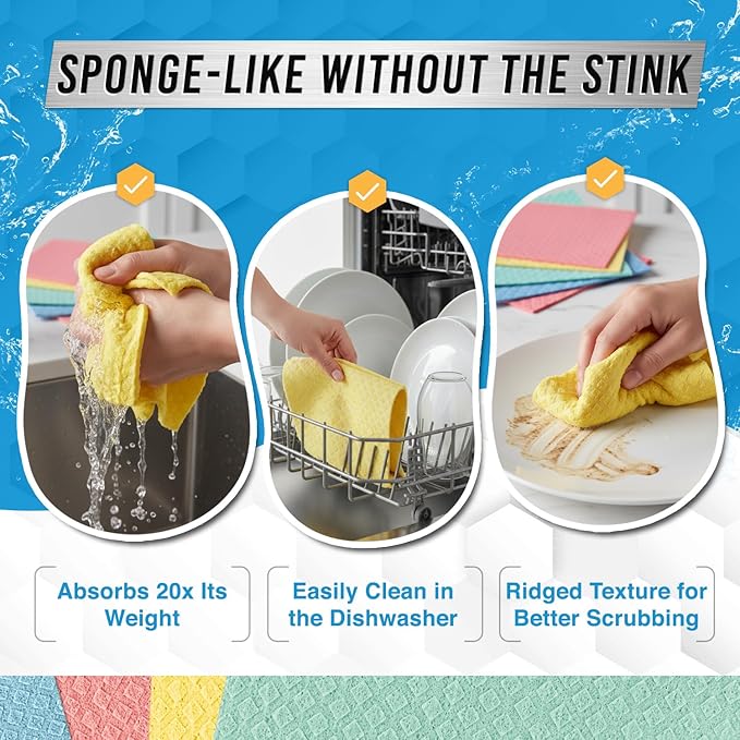 ACTIVE Swedish Dishcloths and Pet Odor and Stain Eliminator - Includes 12pk Sponge Cloths and 32oz Pet Enzyme Cleaner Spray