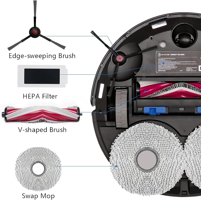 21 Pack Replacement Parts for Yeedi M12 PRO+ Robot Vacuum Accessories Kit, Cleaner Inclue 1 V-shaped Brush, 6 Side Brushes, 6 Dust Bags, 4 Hepa Filters, 4 Mop Pads, 1 Clean Tool