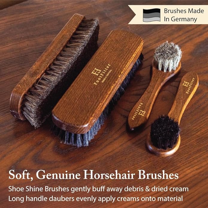 FootFitter Beech Wood Valet Box, Premium Shoe Shine Organizer with Classic Storage for Polish, Brushes, Cloths & Tools
