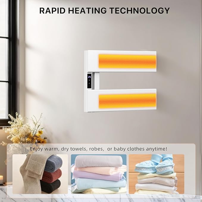 Electric Towel Warmer with Smart LED Timer, Modern [2/3/4] Bar Large Panel Heated Towel Rack, Wall-Mounted Plug-in/Hardwired 2-in-1, Rapid Warmth for Bathrooms, [Matte Black/Alpine White]