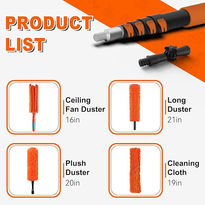 SISIUPASSIE 36FT Reach Ceiling Fan Cleaner Duster, Ceiling Fan Blade Cleaner with Extension Pole, Washable & Replaceable Microfiber Feather Duster Kits
