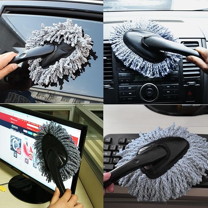 4Pcs Car Duster Kit, Multipurpose Dense Microfiber Duster for Car Exterior & Interior Cleaning, Dashboard A/C Vents Detailing Brush, Scratch Free Lint Free, Extendable Handle