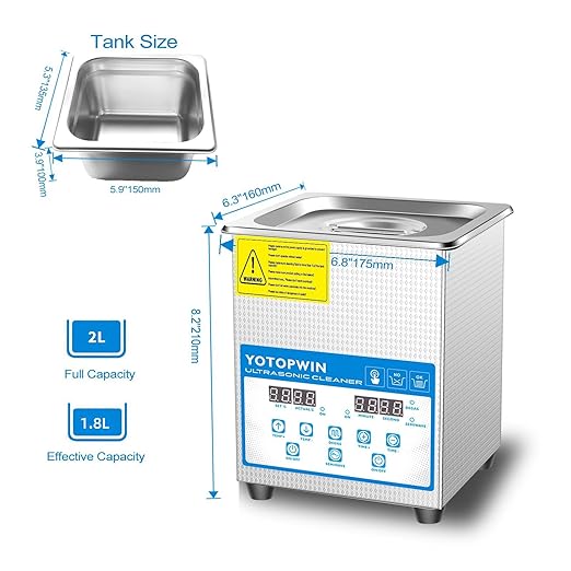 Jewelry Cleaner Ultrasonic Machine Professional Lab Ultrasonic Cleaner With Digital Timer & Heater 40KHZ For Retainers Carburetors Dentures Mouth Guard Automotive Parts Cleaning Equipment (0.53Gal,2L)