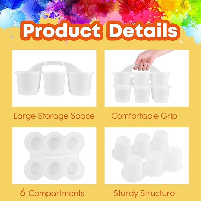 ALINK 6 Pack Classroom Caddy Storage Basket with Handle, Plastic Drink Cup Caddy Holder, 6 Compartments for Kids, Table, Office, Arts, Crafts, Crayon, Marker, Pencil, School Supplies - Frosted