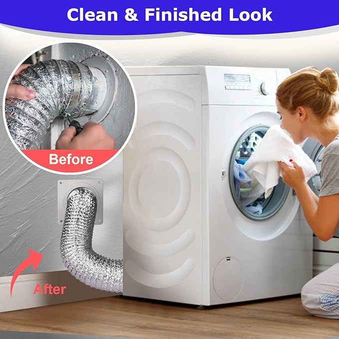 Dryer Vent Connector Kit, Dryer Vent Wall Plate with Quick Connect & Disconnect, Twist Lock Dryer Duct Connector Kit Fits 4 Inch Tubes, Covers Area 7 Inch x 7 Inch, for Dryer Washer Bathroom