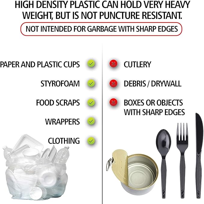 Aluf Plastics High Density Trash Bags, 60 Gallon, 200 Count, 14 Micron (eq), 38" x 60", Clear, for Bathroom, Office, Industrial, Commercial, Janitorial, Municipal, Recycling