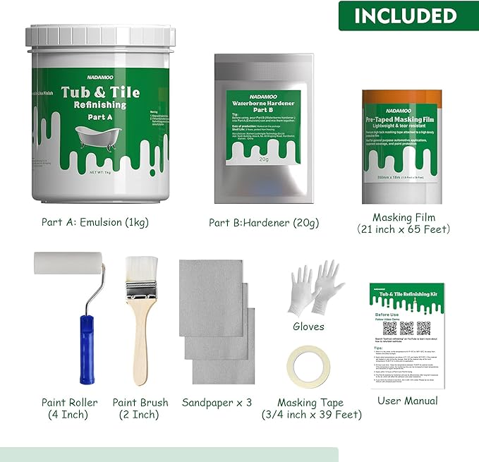 NADAMOO Tub and Tile Refinishing Kit White 4kg （1kg + 3 kg）,