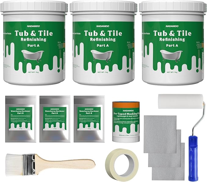 NADAMOO Tub and Tile Repair Kit and Refinishing Paint Kit White 3kg / 105oz